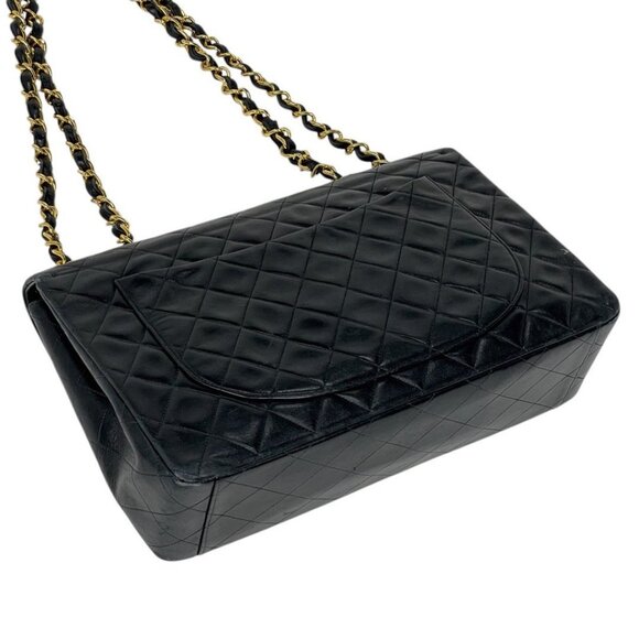 Authentic CHANEL Jumbo Maxi XL 24K Gold Flap Bag Lambskin Chain Shoulder Black - Picture 7 of 16